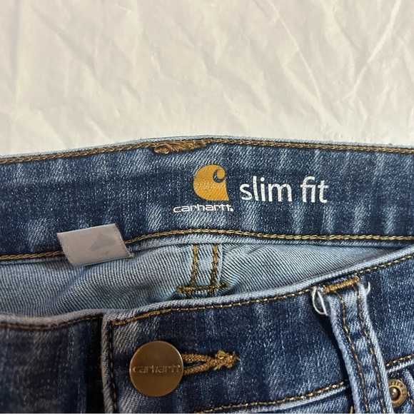 Carhartt Women's Denim Shorts Size 10 Slim Fit Leg Rolled Cuff - Picture 2 of 6